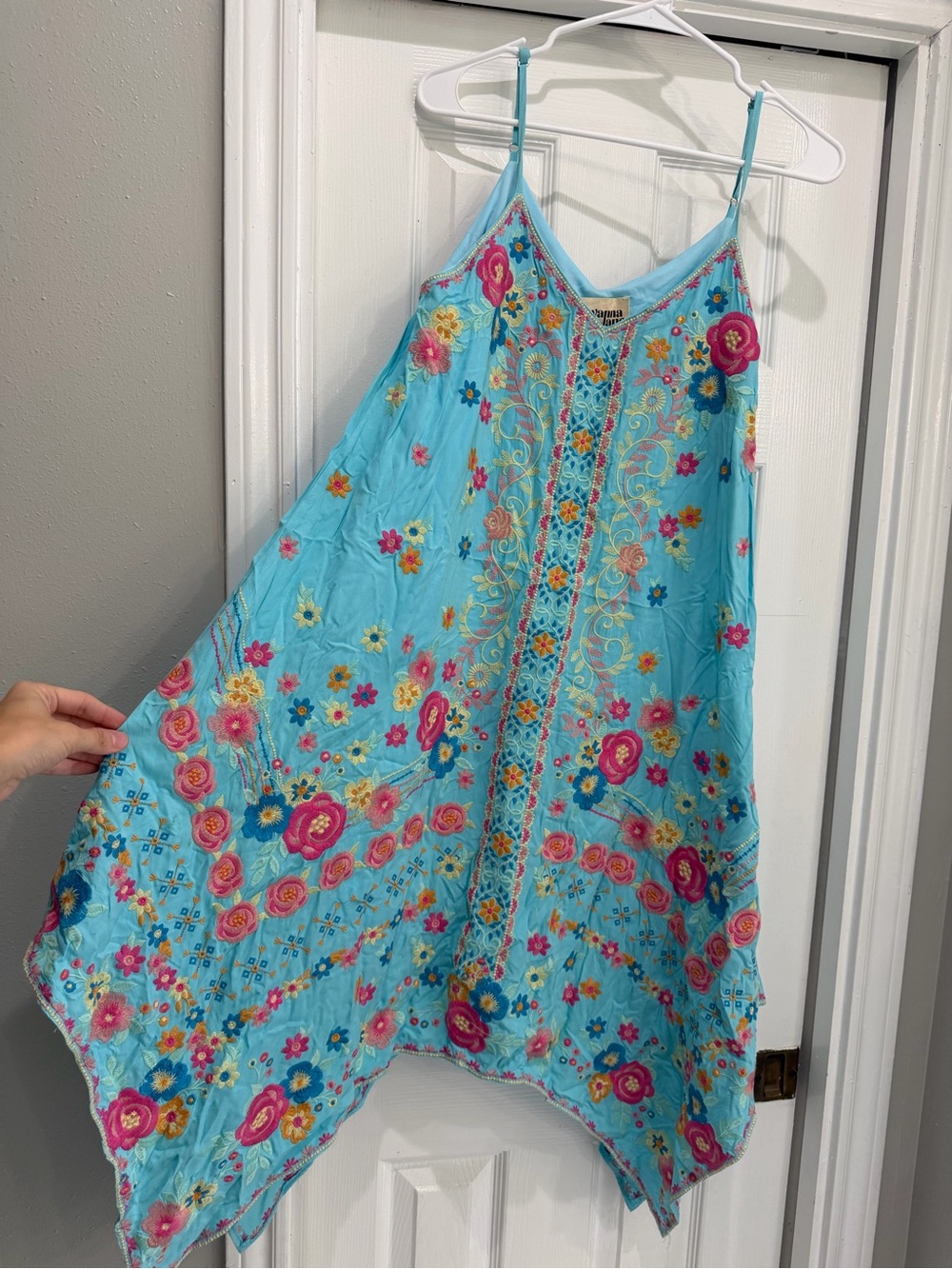 Turquoise Floral hand Embroidered Sundress
